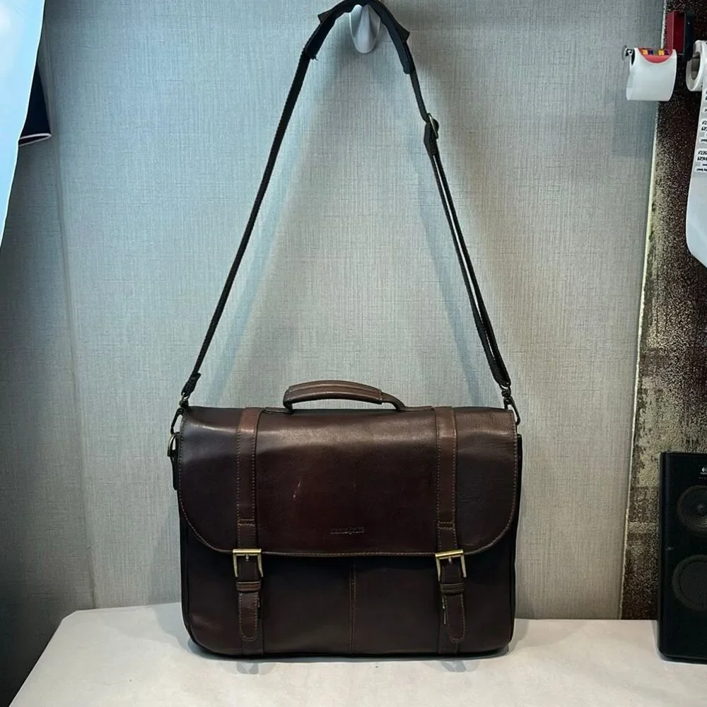 Samsonite Colombian Leather Flapover Case Messenger Bag Brown Buckle Closures